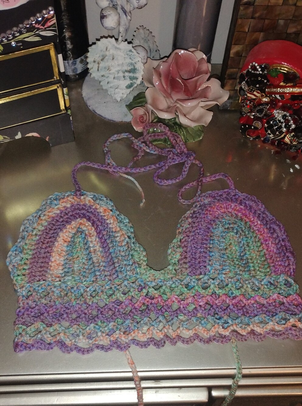 Handmade Multicolor Crochet Halter Top - Picture 7 of 10